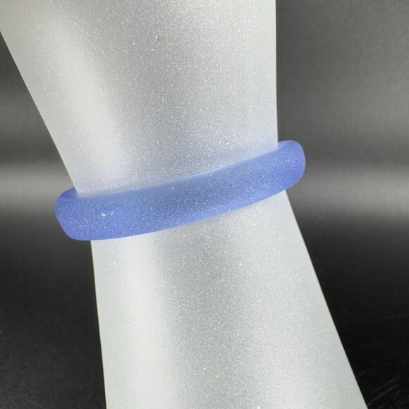 Vintage Frosted Glass Vase Vessel With Cobalt Blue Ring Glassware Vase Decor VTG - Picture 8 of 11